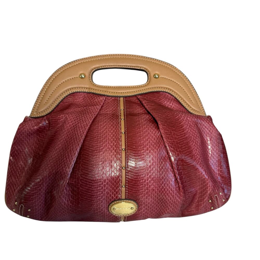 Nine West Clutch Handbag Red Snakeskin Embossed Top Handle Evening Bag NWT